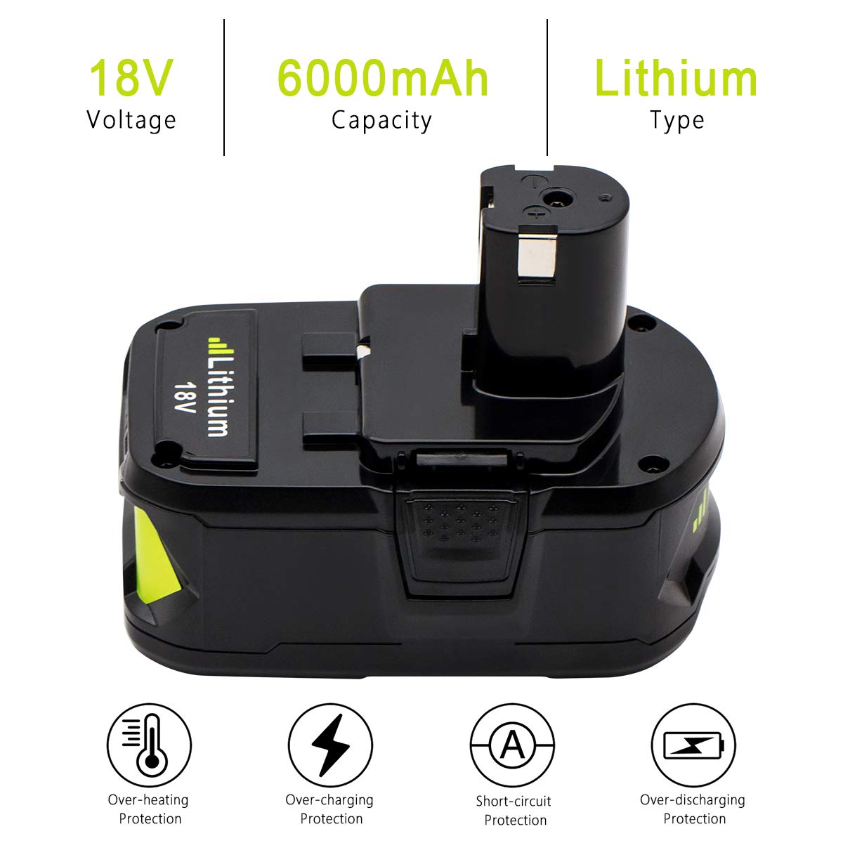 KINGTIANLE 1pack 6.0Ah 18V Replacement Battery for Ryobi 18V Lithium Battery P102 P103 P105 P107 P108 P109 Ryobi ONE+ Cordless Tool KINGTIANLE