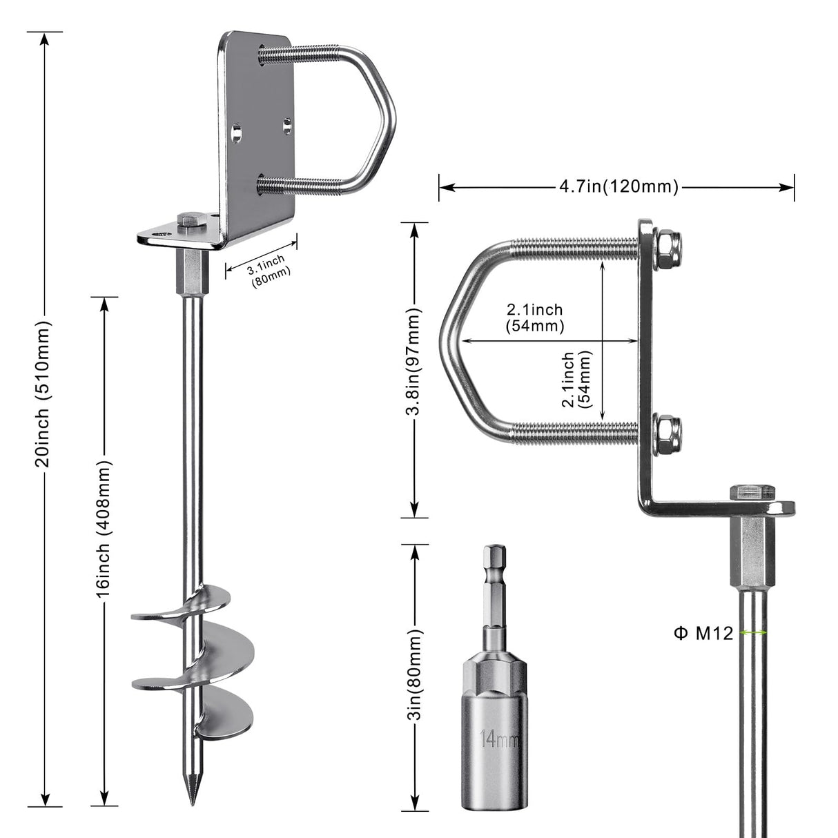 Insaga Multi-Purpose Ground Anchors Screw in, Wider Spiral Earth Anchors, Fully Welded Mobile Home Anchors for Trampolines, Swing Sets, Carports and More, 18'' Set of 4 Insaga