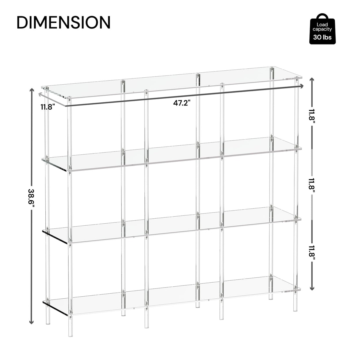 4-Tier Acrylic Horizontal Bookshelf, Clear 9 Cube Open Bookcase, Modern Book Shelf for Living Room, Bedroom, Office, 11.8" D x 47.2" W x 38.6" H, Easy Assembly CRTERICX