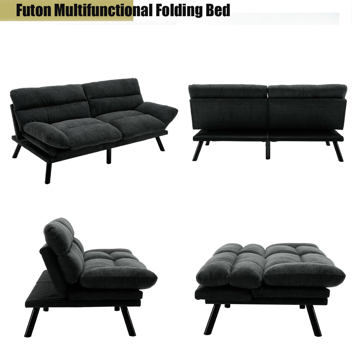 70“Futon Sofa Bed,Convertible Folding Futon Couch Breathable Small Couch,Upholstered Double Loveseat Bed for Compact Living Studio in Room and Bedroom,Offices,Family,Dorm (Dark Gray Linen) Klwenas Maec