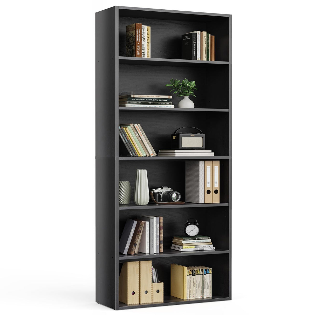 Sweetcrispy Industrial 6 Shelf Bookcase - Large 63 Inch Tall Floor Standing Open Bookshelf for Home Office, Living Room, and Bedroom Storage, Classic Black Sweetcrispy