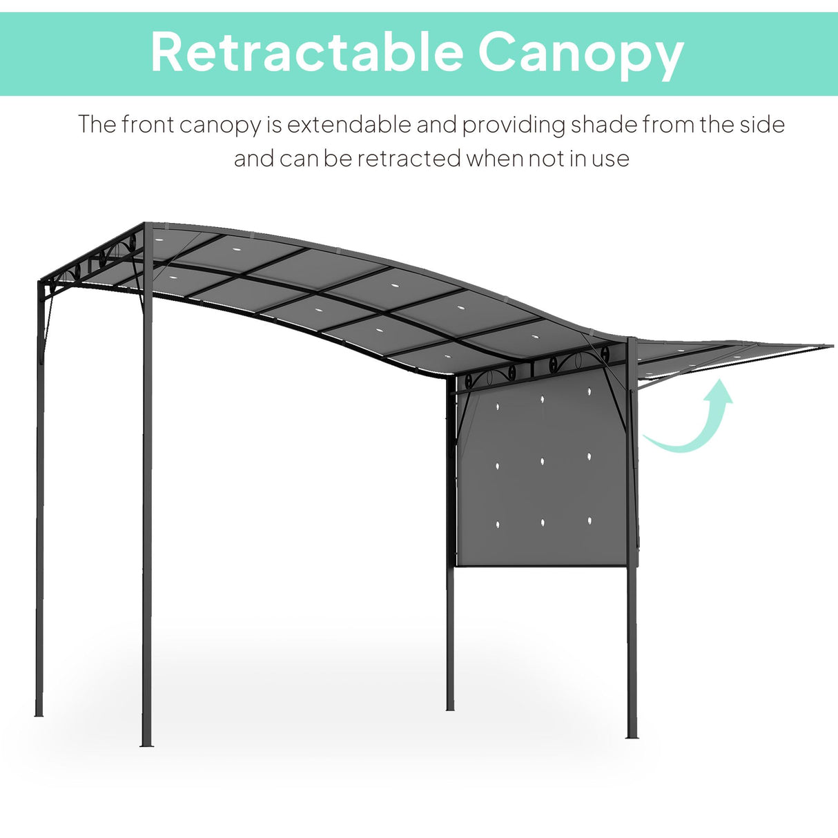 Outsunny 10' x 8' Outdoor Pergola and Patio Gazebo, Extendable Side Awning, Sun Shade Shelter for Garden, Camper, Deck, Doors and Windows, Dark Gray Outsunny