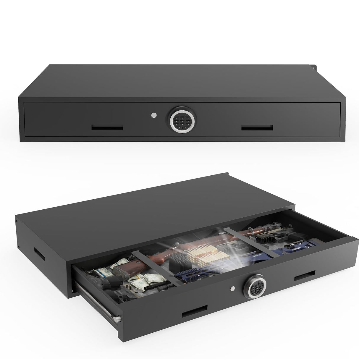 Eltean Under Bed Gun Safe for Rifles and Pistols, Gun Storage Safe Drawer,Rifle Safe with Upgraded Digital Panel, Shotgun Cabinet with LED Lights, Quick Access Eltean