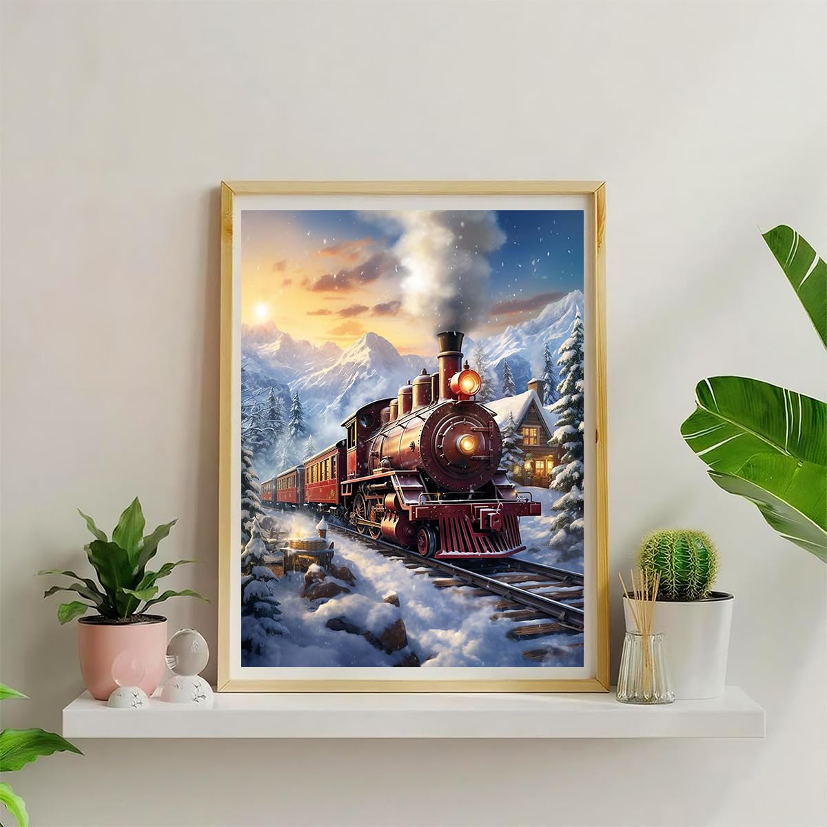 Amz Camel DIY 5D Diamond Art Kits (12 * 16 Inch), Painting, Art for Snow Train, Embroidery Full Drill for Landscape, Diamond Art Kits Rhinestone Craft for Home Wall Decor Amz Camel