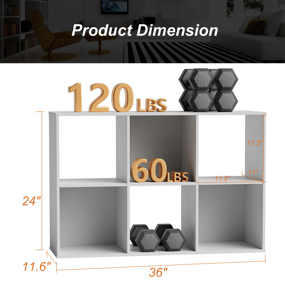 Sweetcrispy 6 Cube Storage Organizer - Open Cube Bookshelf with 3 Removable Back Panels, Display Storage Bookcase for Living Room, Bedroom, Entrance Hall, Home Office,36" L×11.6" W×24" H, White Sweetcrispy
