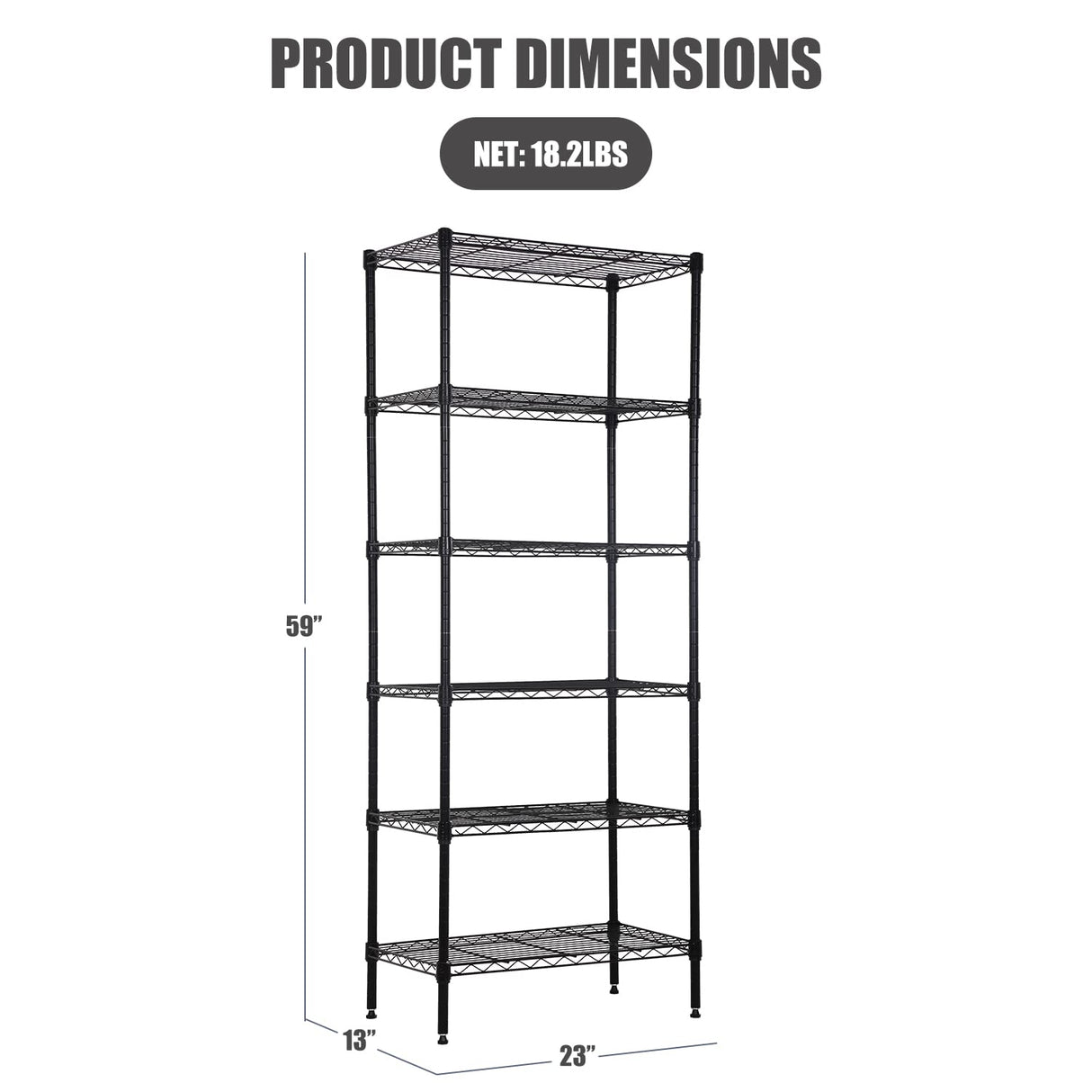 NChanmar 6-Tier Wire Shelving Unit Storage Shelves Metal Shelves 60"x23"x13" Heavy Duty Metal Storage Rack Wire Rack NSF Height Adjustable for Home Kitchen Bathroom Garage Shelving(Black) NChanmar