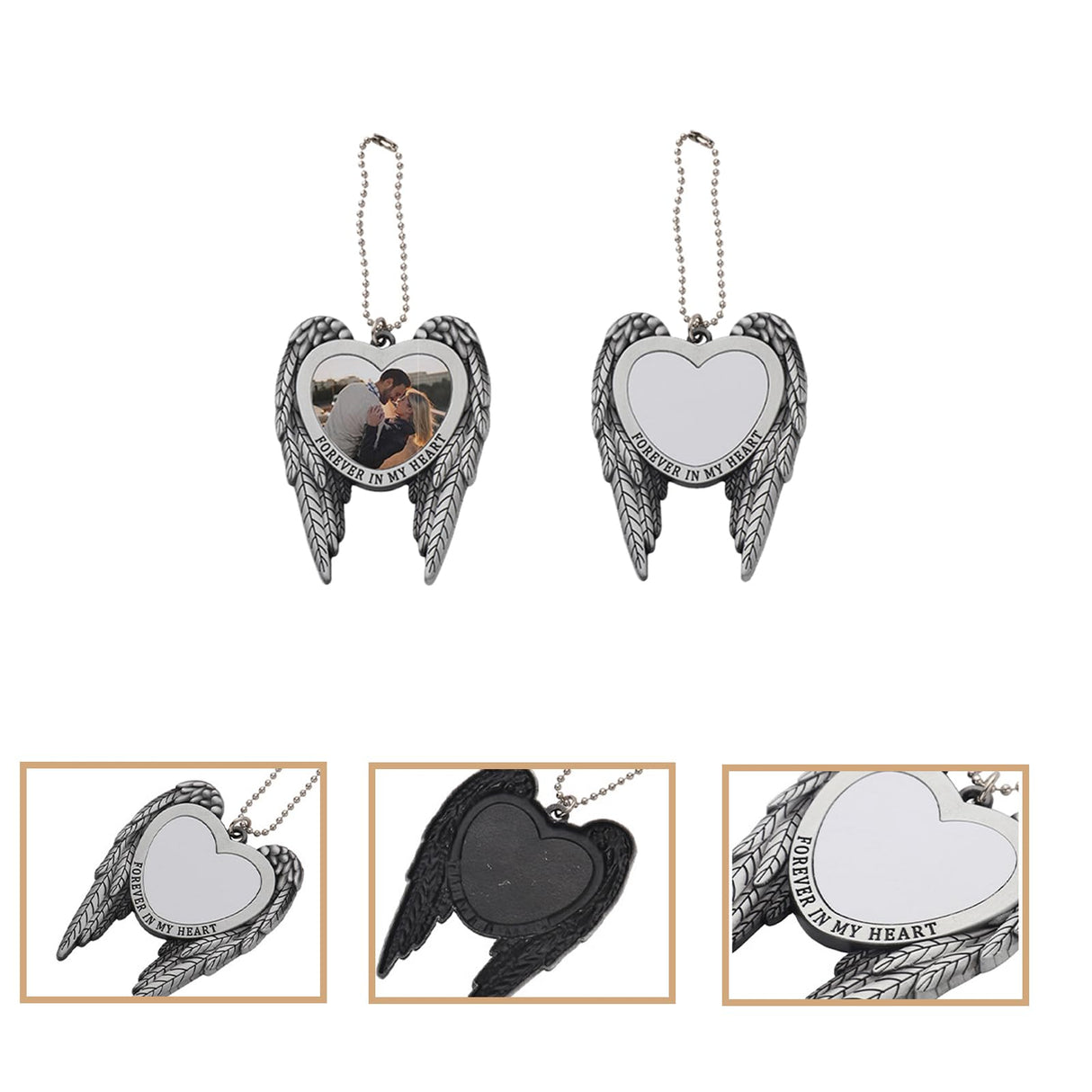 4 Sets 2 Styles Alloy Heat Transfer Sublimation Blank Pendant, Angel Wing Rearview Mirror Pendant, Heart Heat Sublimation Pendant Blanks Car Hanging Ornament for DIY Keychain Wzttdm