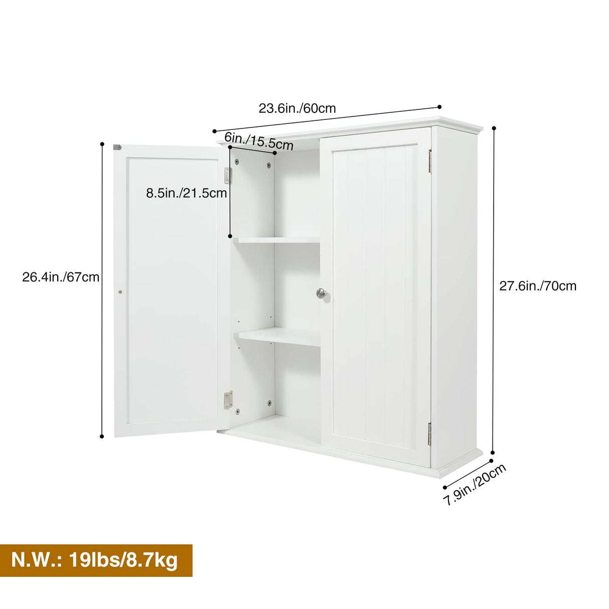 ALAPUR 27.6in Length Bathroom Cabinet Wall Mounted,Over Toilet Storage Cabinet with 2 Doors and Adjustable Shelves,Wood Medicine Cabinet for Bathroom, White ALAPUR