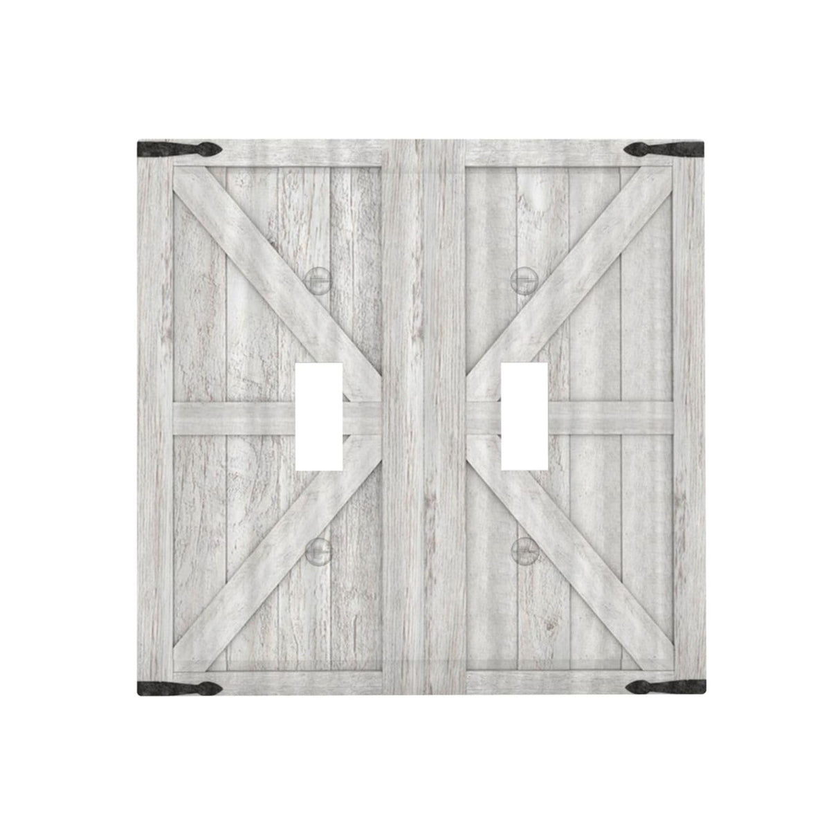 Spshian Decorative Switch Plate Covers Rustic Wooden White Barn Doors 2 Gang Wall Plate Double Toggle Light Switch Cover Plate Electric Dual Device Electrical Faceplate for Kitchen Farmhouse Bedroom Spshian
