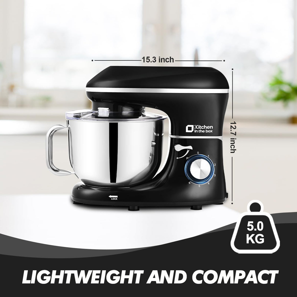 Kitchen in the box Stand Mixer, 6.5QT 660W Electric Kitchen Mixer, 6-Speed Tilt-Head Food Mixer with Dough Hook, Wire Whip, Beater, Dishwasher Safe (Black) Kitchen in the box