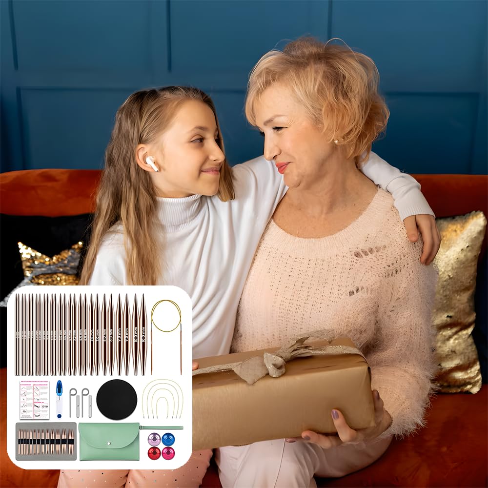 Lewhoo Circular Knitting Needles Set, 13 Pairs Interchangeable Aluminum Round Circular Needle for Knitting with Bag 3.0~10.mm Lewhoo