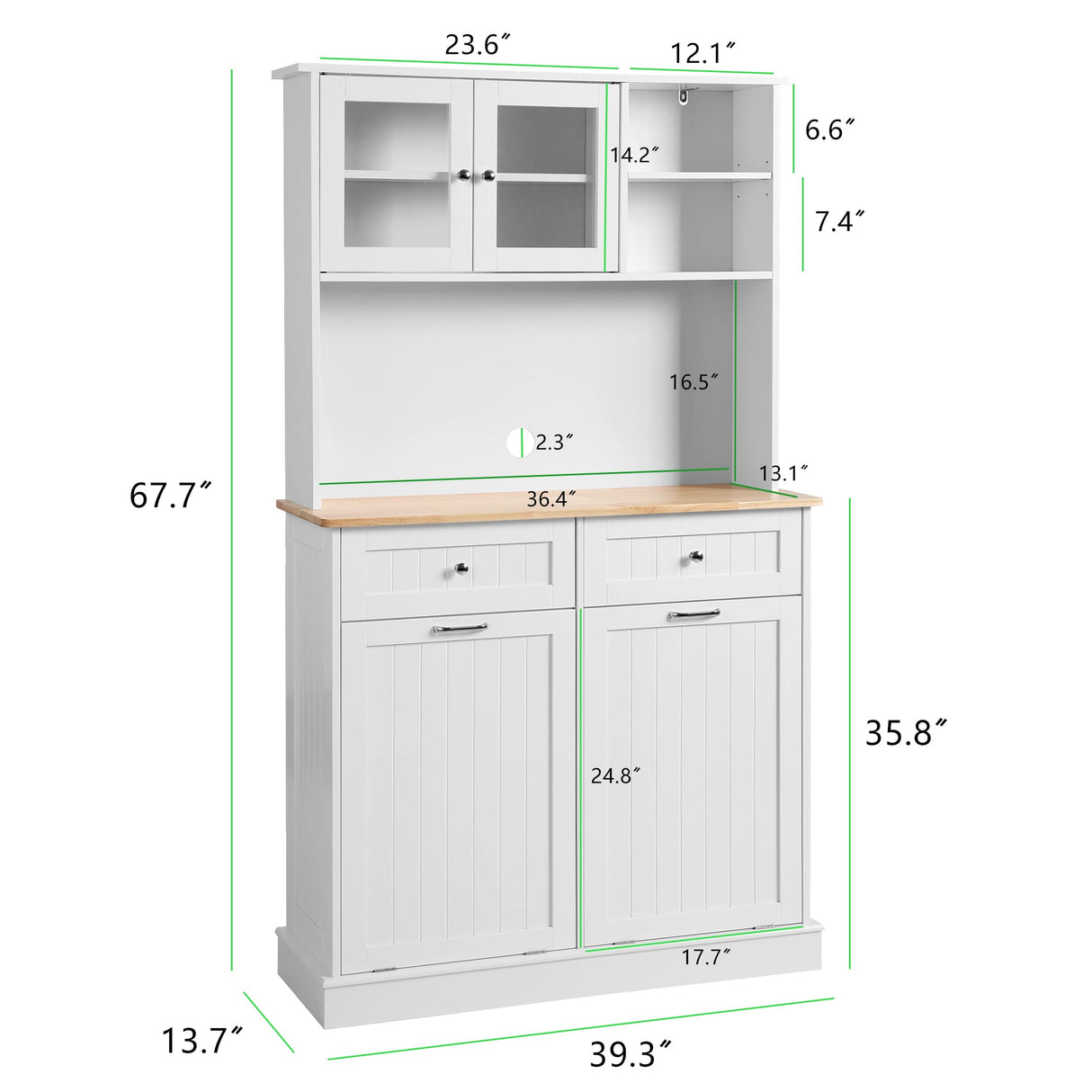 YOCONYO Double Tilt Out Trash Cabinet Storage Cabinet 20 Gallon with Two Solid Wood Hideaway Trash Holder Drawers, Dual Wooden Free Standing Recycling Cabinets Trash Can Bin Kitchen (white) YOCONYO