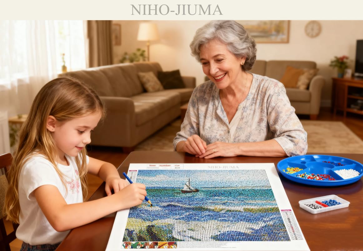 NIHO-JIUMA Diamond Painting Kits Van Gogh Seascape, DIY 5D Full Drill Diamond Art Gift for Adults/Teen, Home Decoration (40x50cm/16x20inches) NIHO-JIUMA
