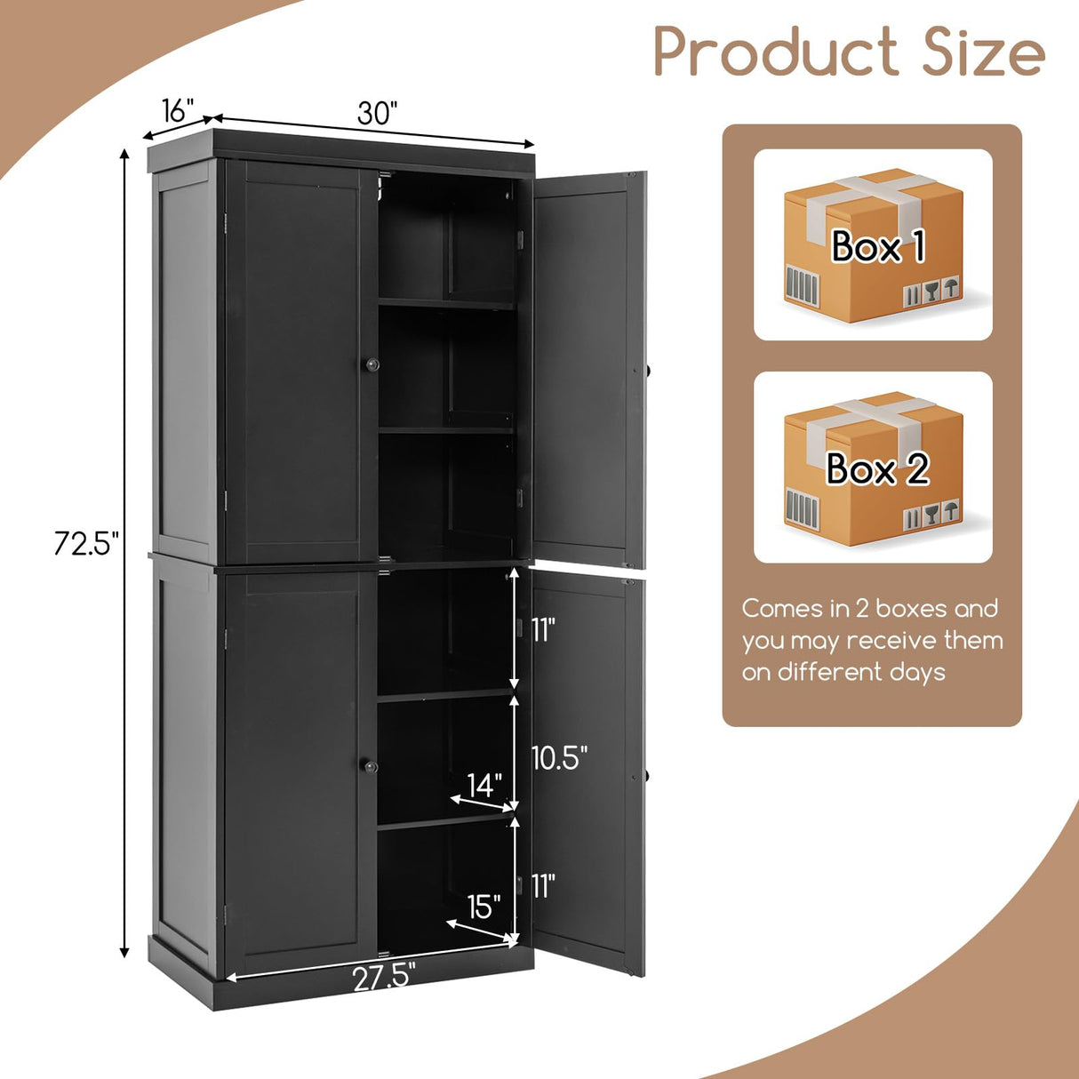 Giantex 4 Door Kitchen Pantry, 72.5” Tall Buffet Cabinet, Freestanding Modern Storage Cabinet Organizer w/ 6-Tier Shelves, 2 Adjustable Shelves, Floor Cupboard for Dining Room, Living Room (Black) Giantex