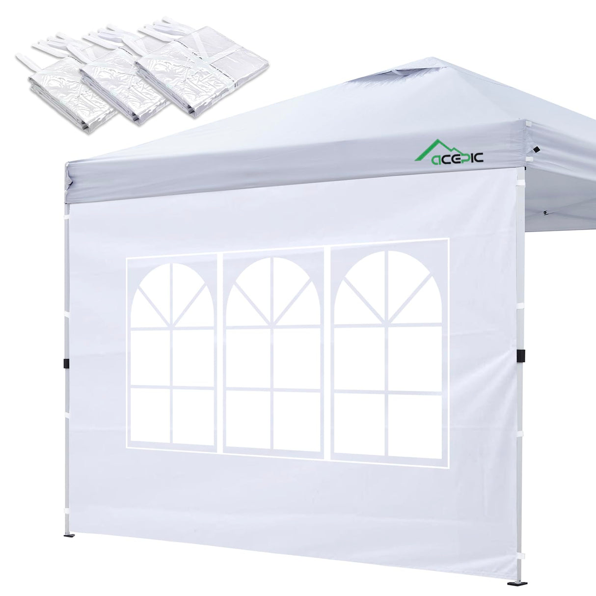 Acepic 3Pcs Instant Canopy Tent Sidewalls for 10x10 Pop-Up Canopy, Garden Gazebo, 210D Oxford Fabric Waterproof, White (Tent NOT Included) Acepic