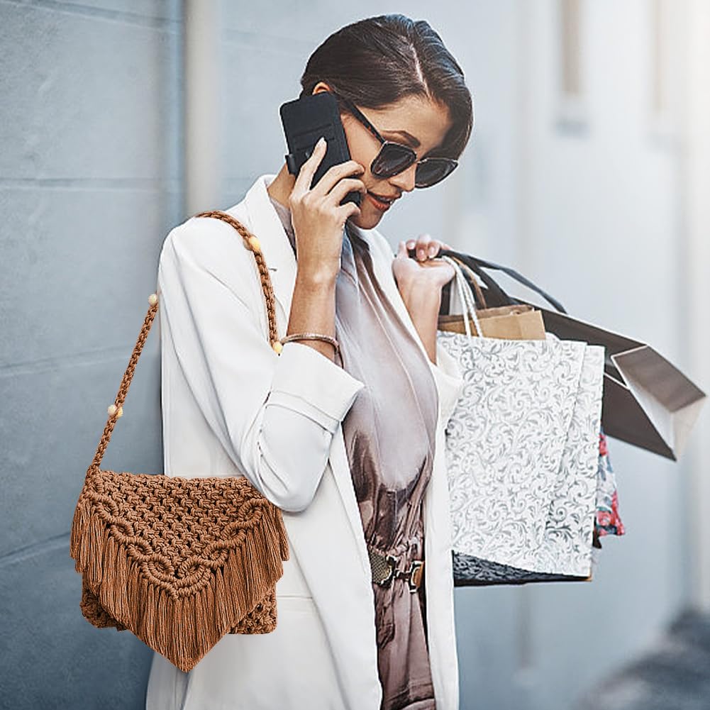 INFUNLY DIY Macrame Bag Kit for Adults Beginners Macrame Handmade Woven Bags with Tassels Bohemian Knotting Handbag Macrame Kit Crochet Bag Kit with Video Instruction for Women Holiday Beach Decor INFUNLY