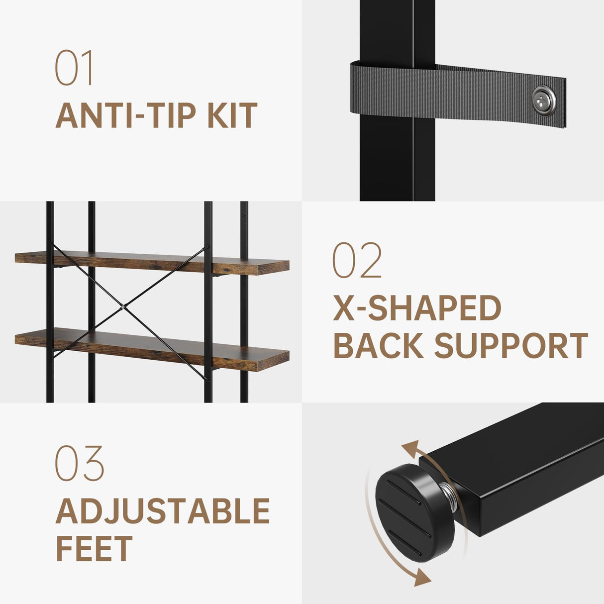 OtterOasis Heavy Duty 5-Tier Industrial Bookcase, 47" Wide Wood Bookshelf for Home Office, 120lbs Shelf Capacity, Rustic Open Shelving Display with Reinforced Horizontal Shelf for Living Room Bedroom OtterOasis