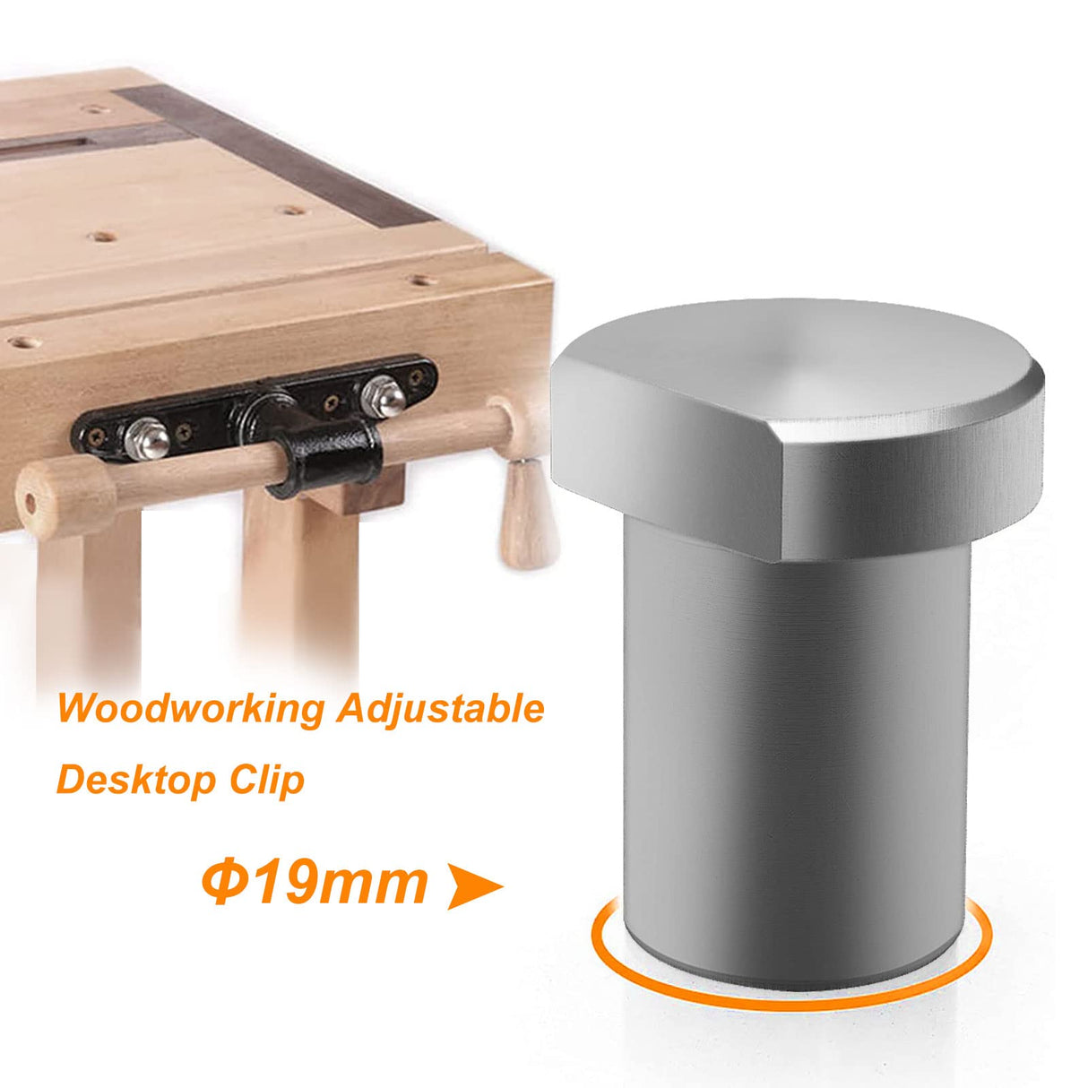 2 Pack Bench Dog Clamp with 4 Pack Woodworking 3/4 Inch Bench Dogs Hole Clamp Adjustable Workbench Stop Stainless Steel Brass Carpenter Tool (19mm) TVlifams