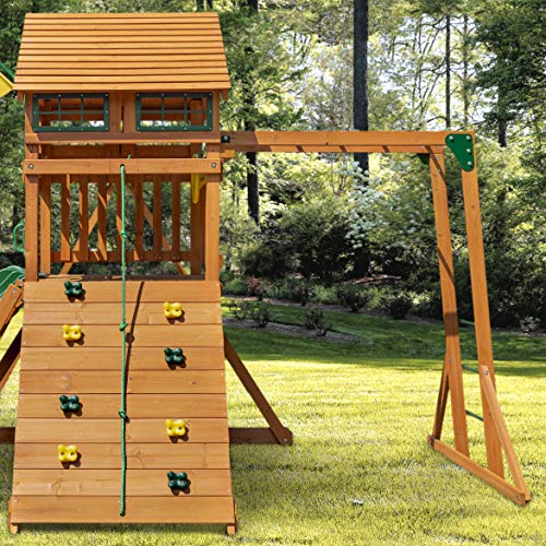 Gorilla Playsets 01-1069-Y Outing Wood Swing Set with Wood Roof and Monkey Bars - Yellow Slide, Amber Gorilla Playsets