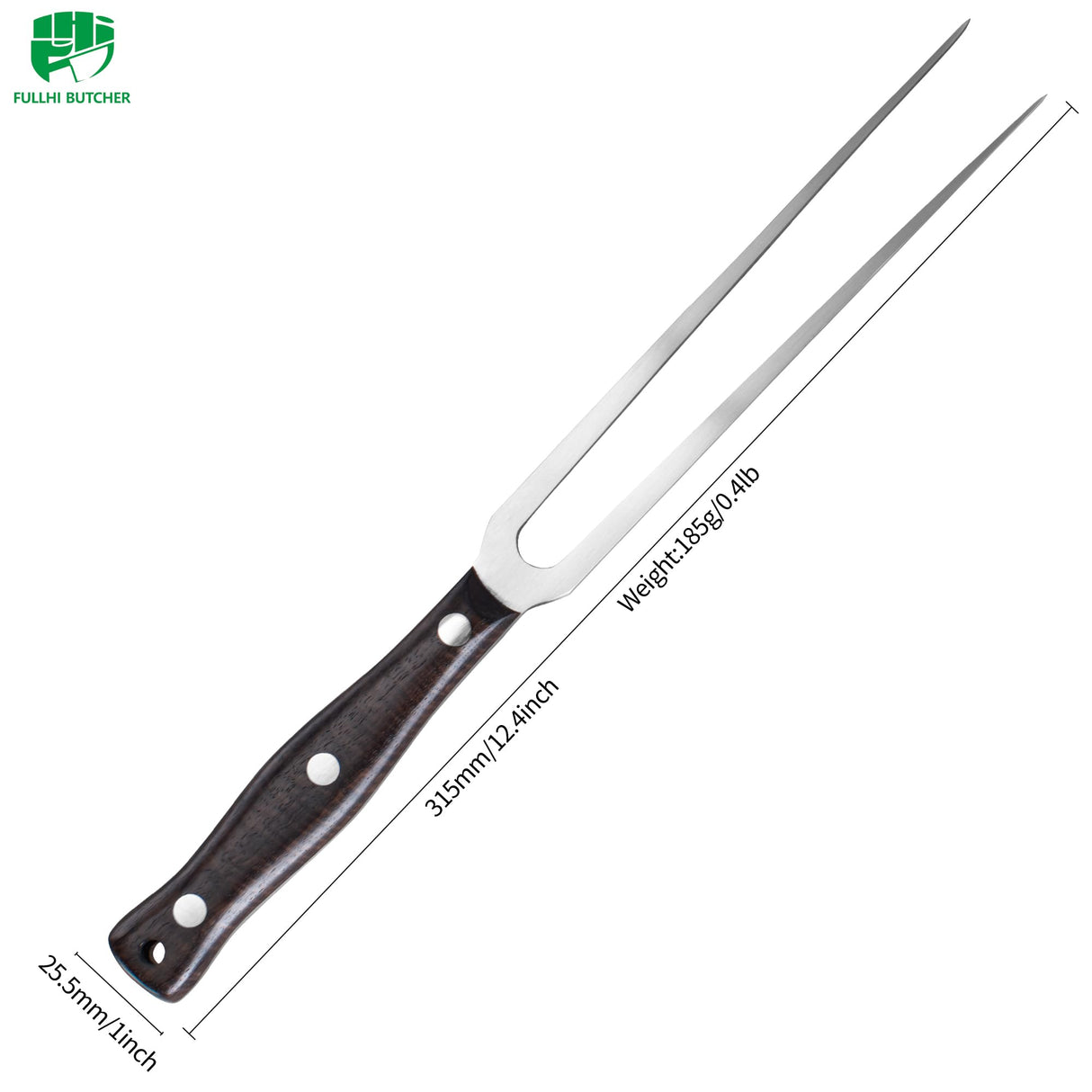 FULLHI butcher's fork with wood Handle Stainless Steel Meat Fork/Kitchen Tool, 12.4 Inch, Carving Fork FULLHI