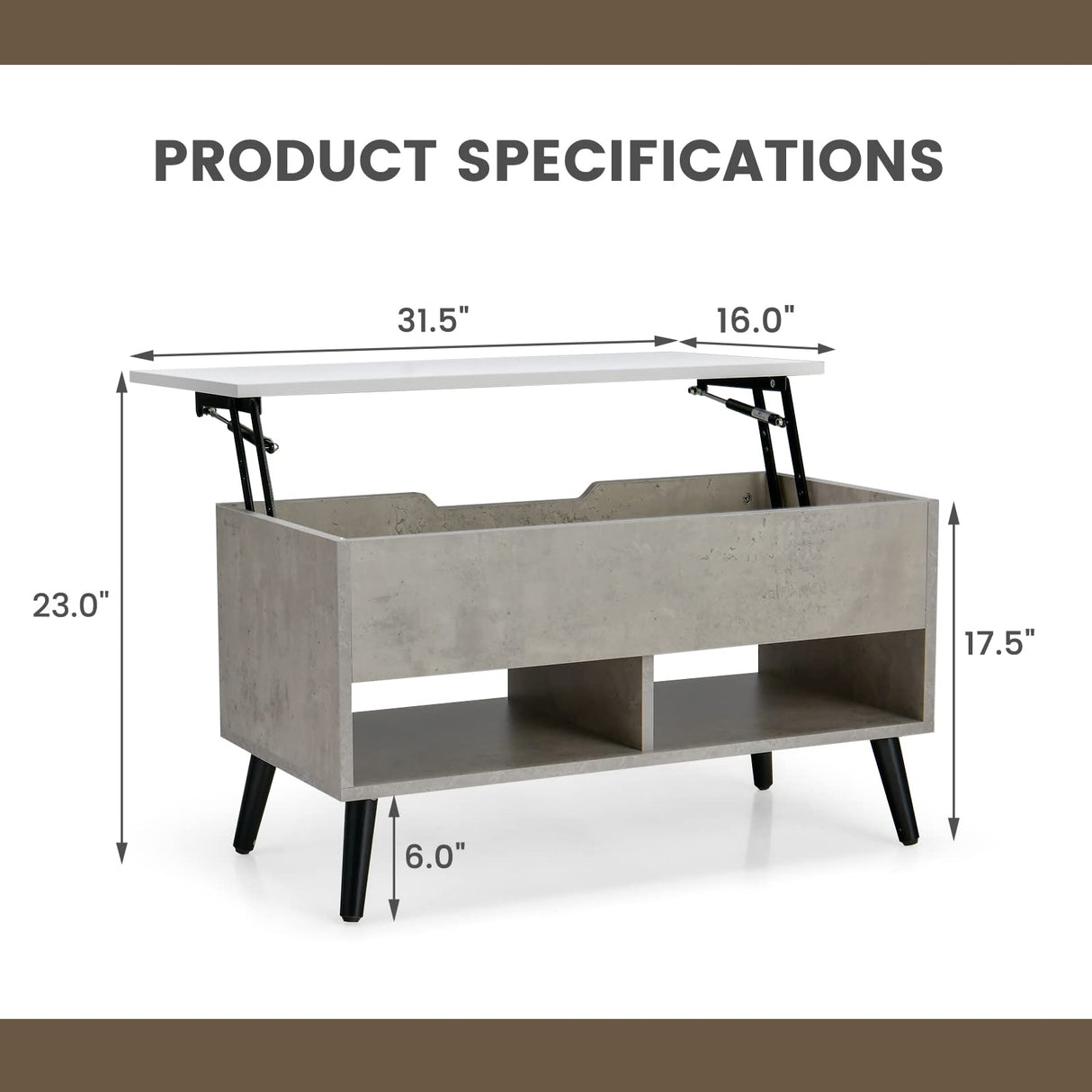 Giantex Lift Top Coffee Table, Modern Cocktail Table w/Hidden Compartment & 2 Open Shelves, Flip Top Center Table, Wooden Pull up Coffee Table for Living Room, Reception Room, Office (Grey) Giantex