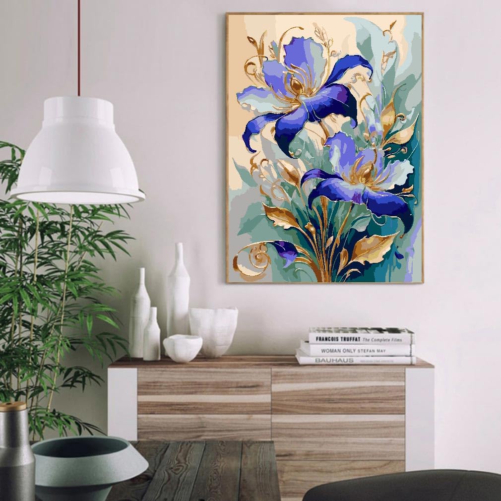 Fuinkqe Paint by Numbers Kit for Adults Beginners - Flower Easy Acrylic Adult Paint by Number on Canvas, DIY Drawing Paintworks Artwork, Without Frame for Home Wall Decor (16x20 inch) Fuinkqe