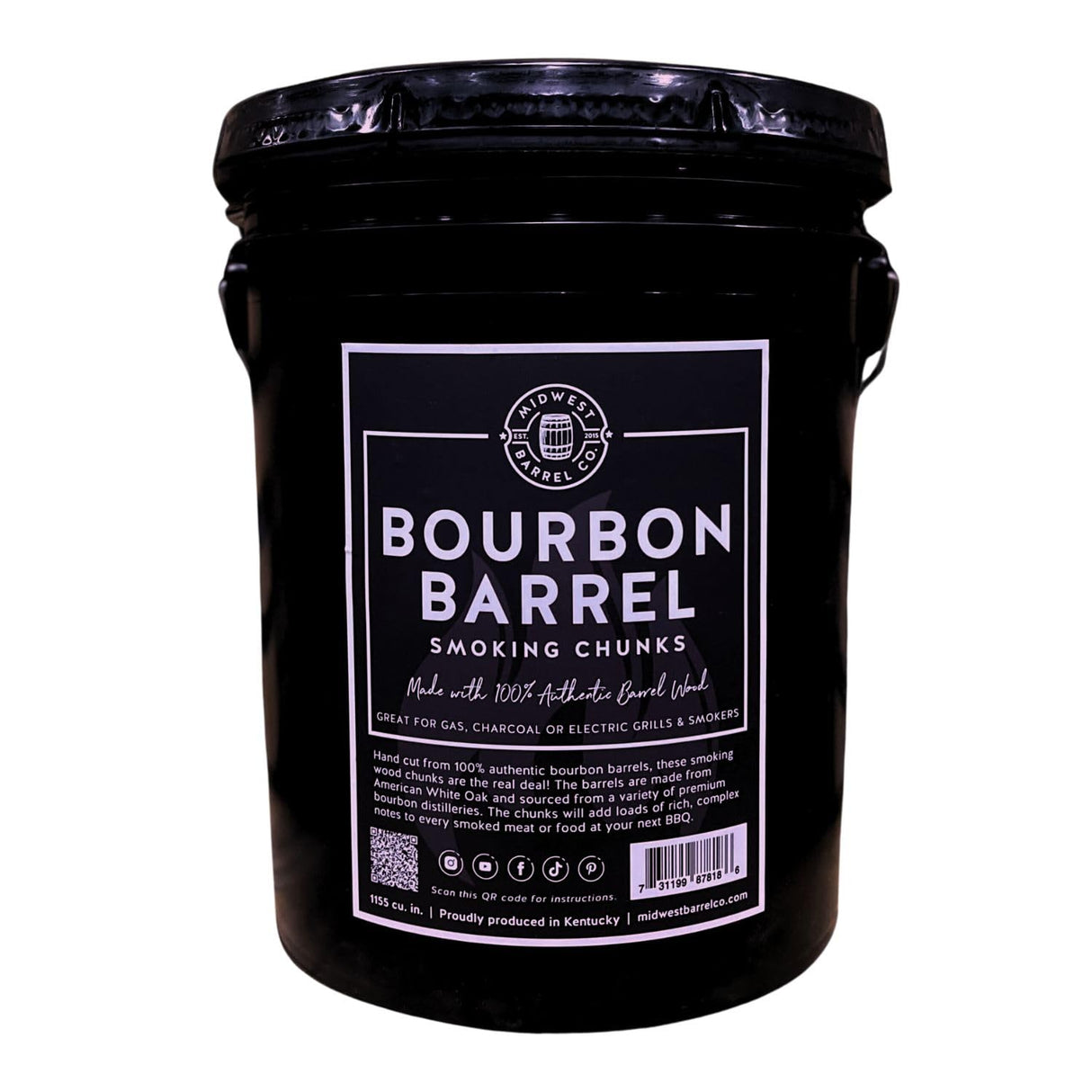 Midwest Barrel Company Bourbon Barrel BBQ Smoking Wood Chunks for Smoker (Bucket) 1-4 Inch Large Wood Chunks for Smoking Meat - BBQ Accessories for Grills and Smokers MIDWEST BARREL CO. EST. 2015