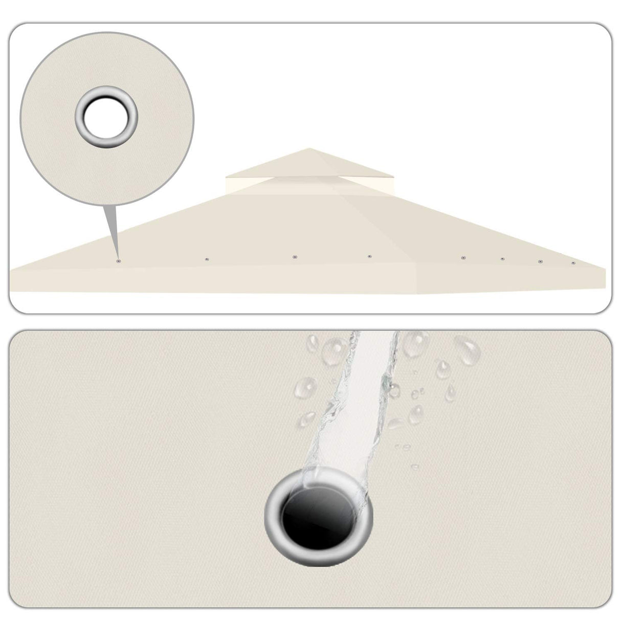 Flexzion 12' x 12' Gazebo Canopy Top Replacement Cover (Ivory) - Dual Tier Up Tent Accessory with Plain Edge Polyester UV30 Protection Water Resistant for Outdoor Patio Backyard Garden Lawn Sun Shade Flexzion