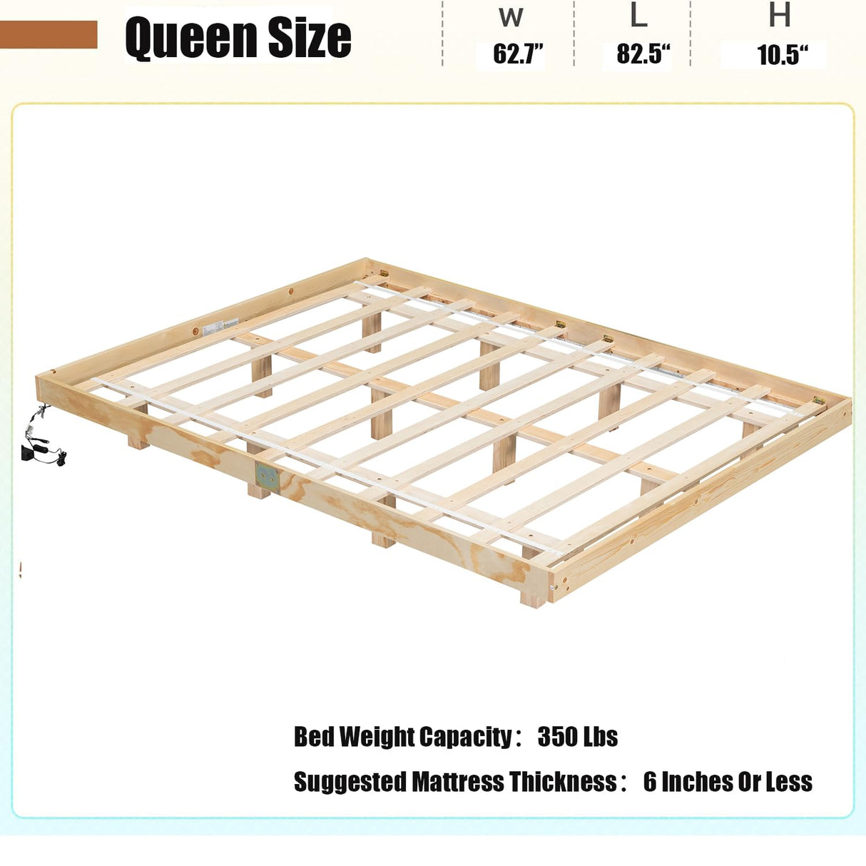 Classic Low Profile Solid Wood Platform Bed with LED Lighting – Japanese Style, Easy Assembly, No Box Spring Needed (Natural, Queen) Klwenas Maec