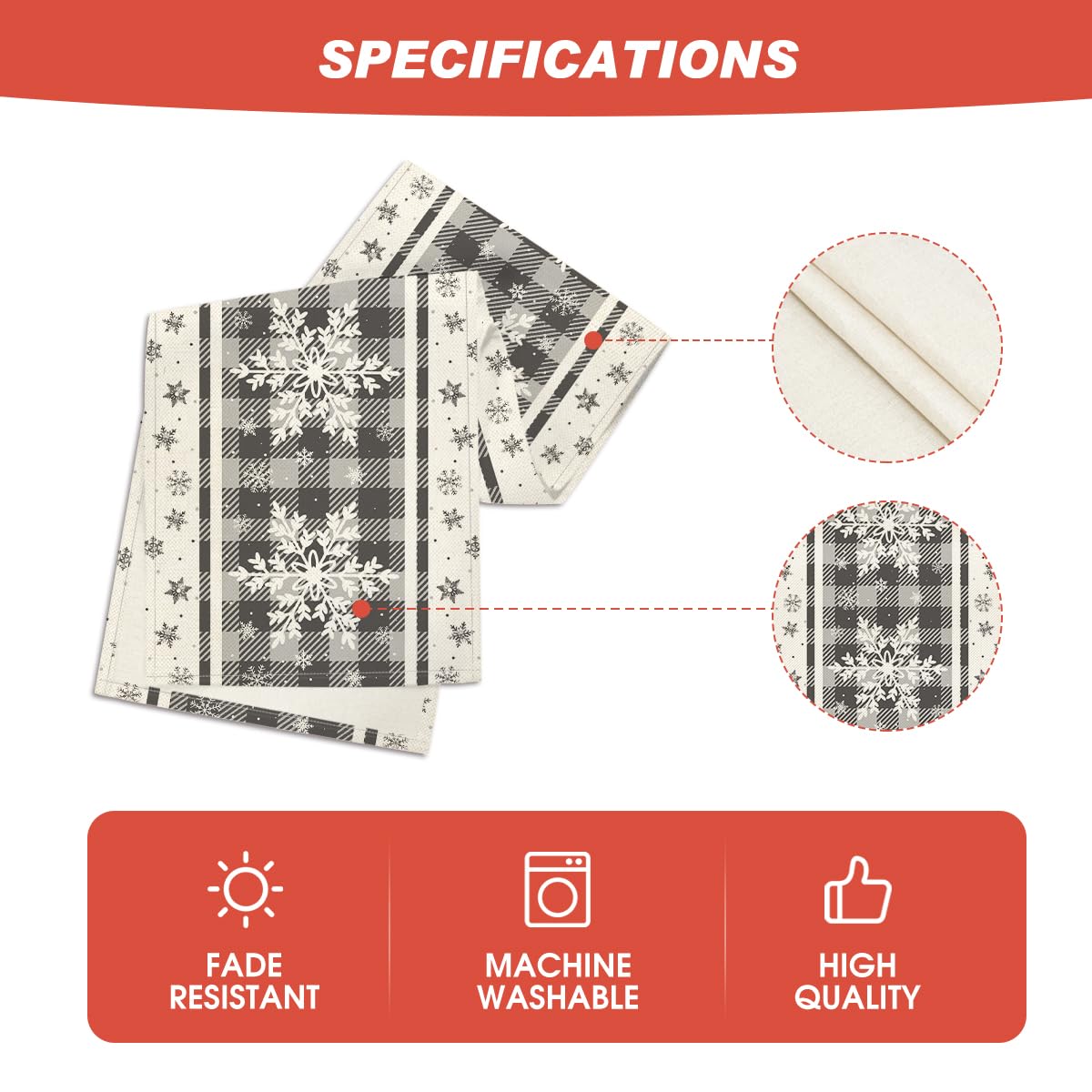 Artoid Mode Grey Buffalo Plaid Snowflakes Christmas Table Runner, Seasonal Winter Kitchen Dining Table Decoration for Home Party Decor 13x72 Inch Artoid Mode