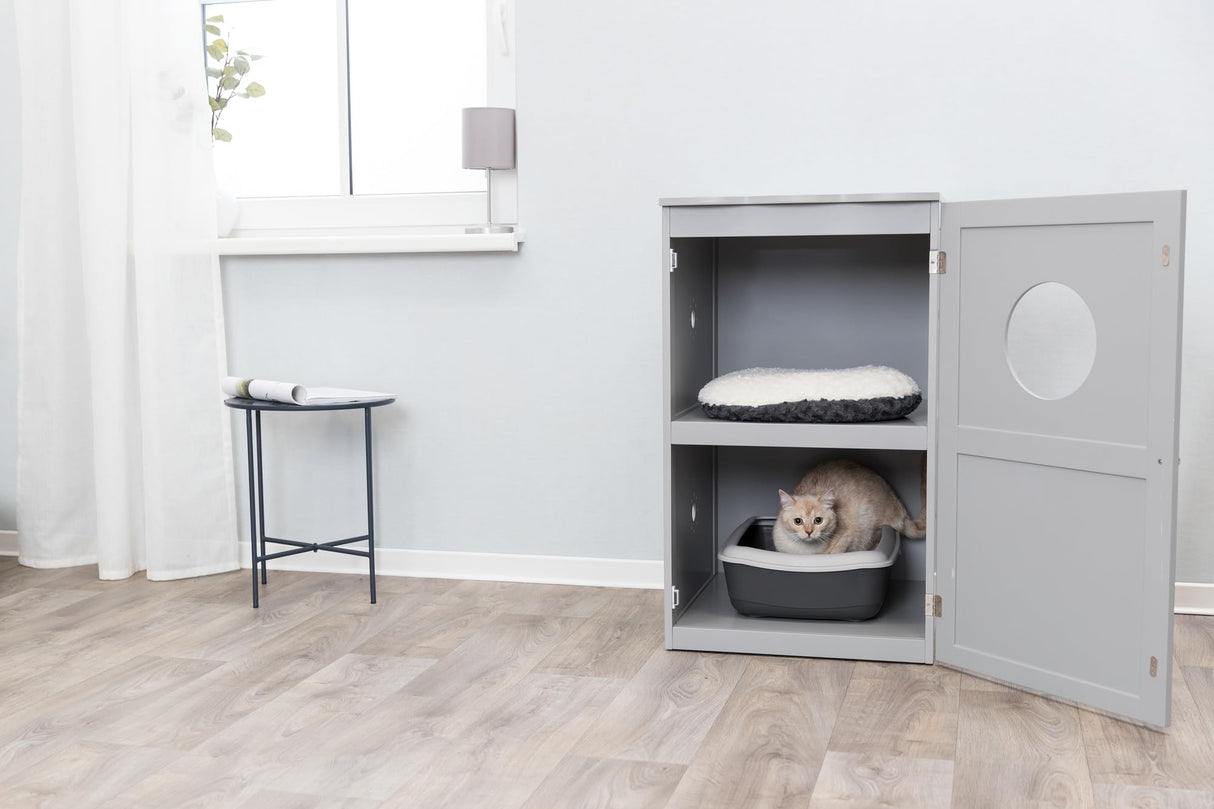 TRIXIE 2 Story Furniture Litter Box Enclosure (Gray), Hidden Litter Box for Cats, Double Layer, Big Front Door for Easy Cleaning, Large Hole for Easy Entry, Use as Side Table or Nightstand TRIXIE