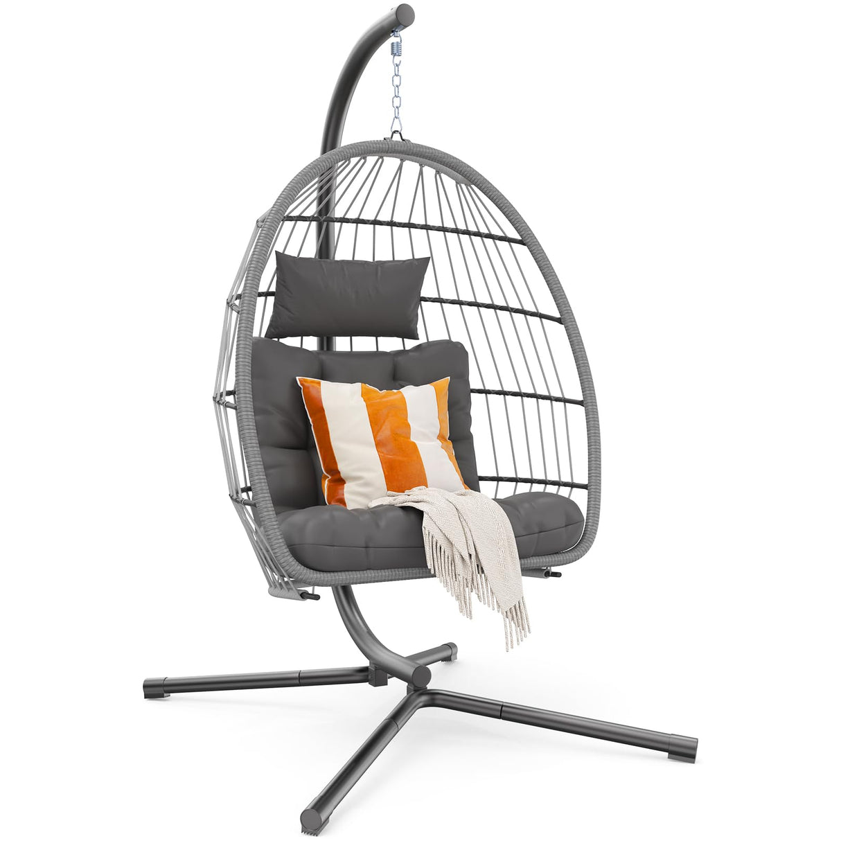 Hipicute Egg Chair with Stand,Patio Rattan Wicker Hanging Swing Egg Chair Hammock Chair for Bedroom Porch Garden,Thickened Aluminum Alloy Steel Frame and UV Resistant Cushion,350LBS Capacity Hipicute