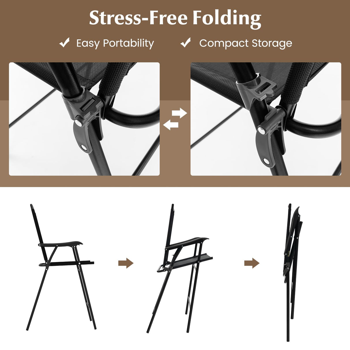 COSTWAY 3 PCS Patio Table and Chairs Set, Bistro Furniture with DPC Tabletop, Umbrella Hole, Outdoor Bar Set with Round Table and 2 Folding Counter Height Chairs for Poolside, Deck, Porch, Black COSTWAY