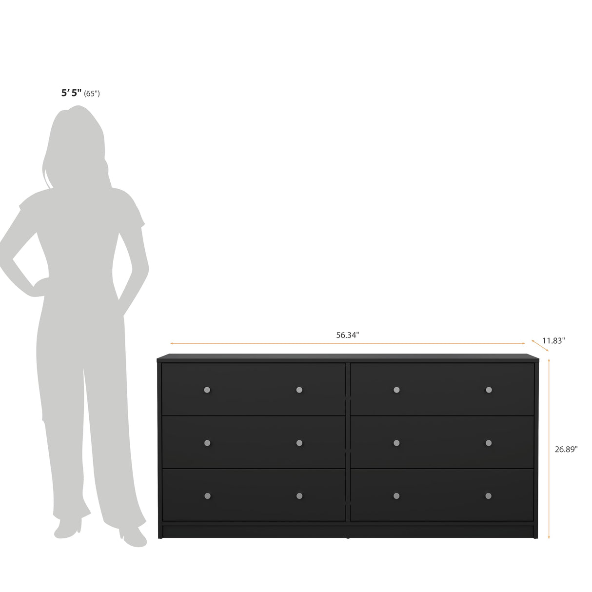 Tvilum 6 Drawer Double Dresser, Black Tvilum