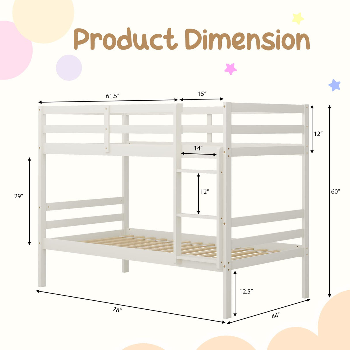 KOMFOTT Wood Bunk Bed Twin Over Twin, Bunk Bed with Ladder & Safety Guardrail, Solid Wood Bed Frame, Ideal for Dormitory & Multiple-Child Family, No Box Spring Needed, Kids Bed Frame KOMFOTT