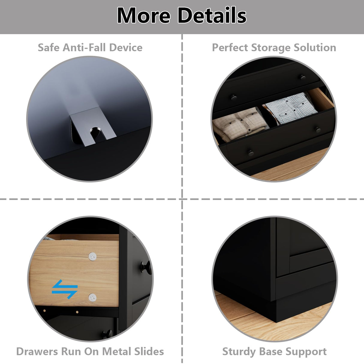 Loomie 6 Drawer Dresser, Modern Drawer Chests with Power Outlet and Led Light, Wide Chest of Drawers for Storage and Organization, Black Dresser for Bedroom, Living Room, Closets, Entryway Loomie