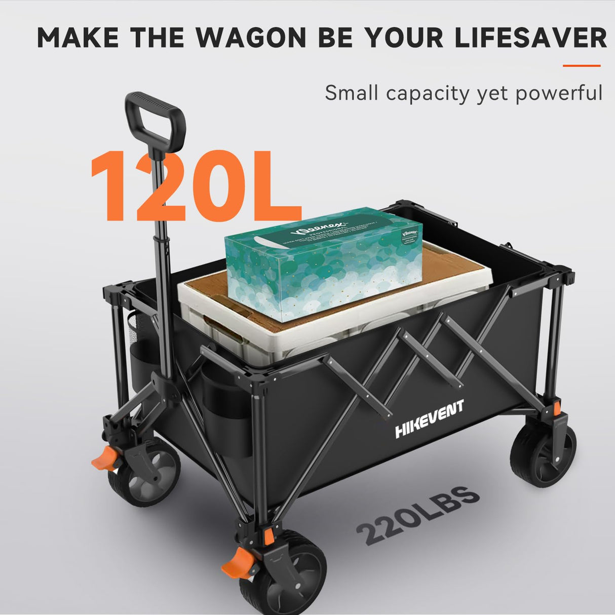 Hikevent Collapsible Wagon Cart Foldable with 220lbs Weight Capacity, Utility Grocery Shopping Cart with Wheels, Lightweight Portable Folding Wagon for Garden Sports Beach and Camping, Black Hikevent