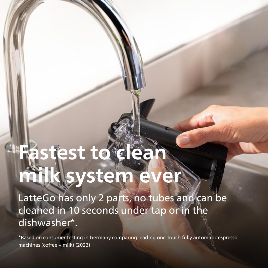 PHILIPS Series 3300 Fully Automatic Espresso Machine - 6 Hot & Iced Drinks, LatteGo Milk System, 40% Quieter SilentBrew, Ceramic Grinder, Aquaclean Filter, Glossy Black (EP3341/50) PHILIPS