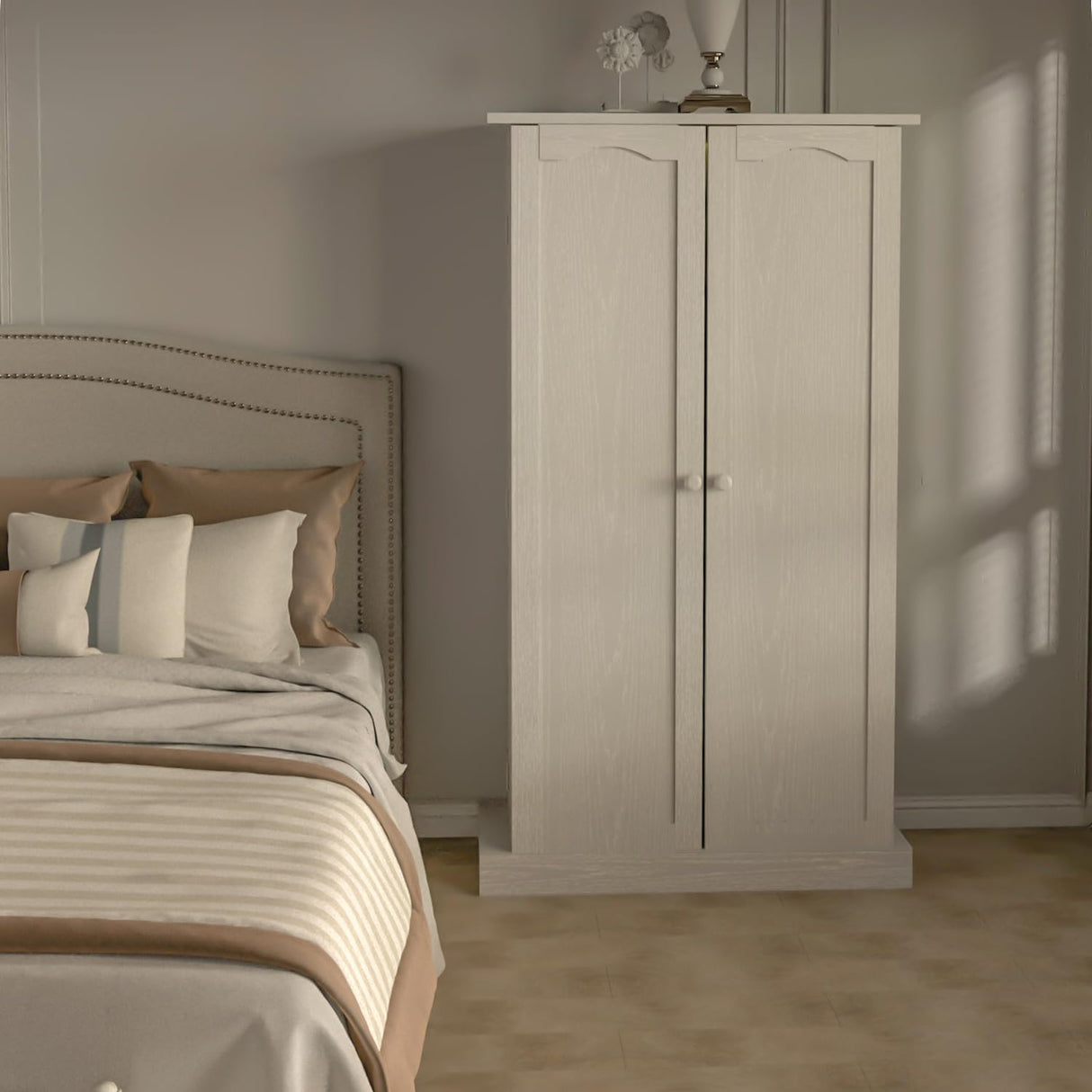 FJTJBSI 50" LED Kitchen Pantry Cabinet White Storage Cabinet Food Pantry with Doors and Adjustable Shelves Freestanding Buffet Cupboards Sideboard for Kitchen Living Room and Dinning Room FJTJBSI