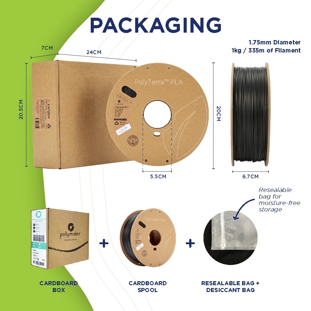 Polymaker Matte PLA Filament Charcoal Black 1.75mm 1kg 3D Printing Filament, PolyTerra 3D Printer PLA Filament POLYMAKER