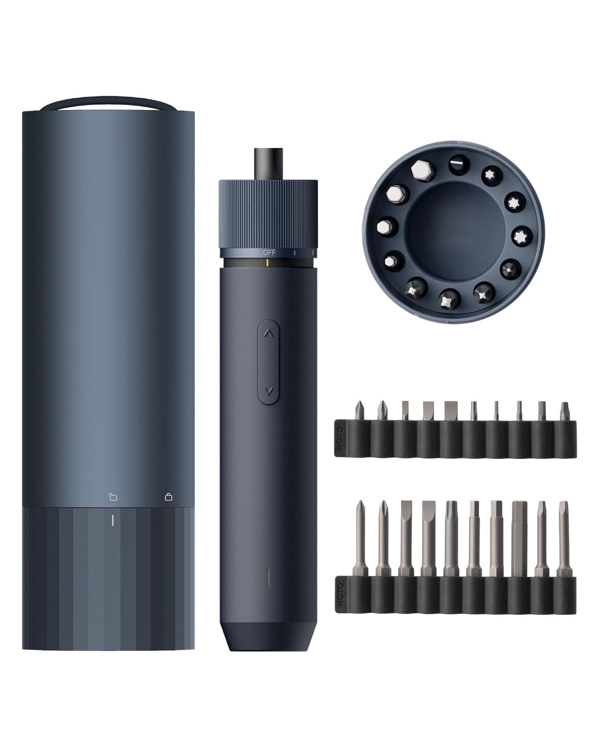HOTO Electric Screwdriver Kit, 12+20 Extra Bits Enhanced Set, 3.6V Cordless Screwdriver Rechargeable USB-C, 3 Torque Settings, 1500mAh Battery, LED Light for Furniture/Electrical Repairs HOTO