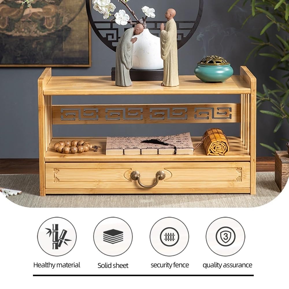 BIRDFBA 2-Tier Meditation Altar Table with Drawers 100% Bamboo Coffee Table Green BIRDFBA