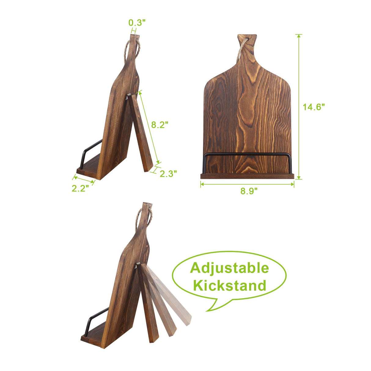 VYNOPA Cookbook Stand for Kitchen Counter Wood Adjustable Recipe Book Holder Stand iPad Rustic Holder Thanksgiving Day Christmas Gift for Mother, Grandma, Women VYNOPA