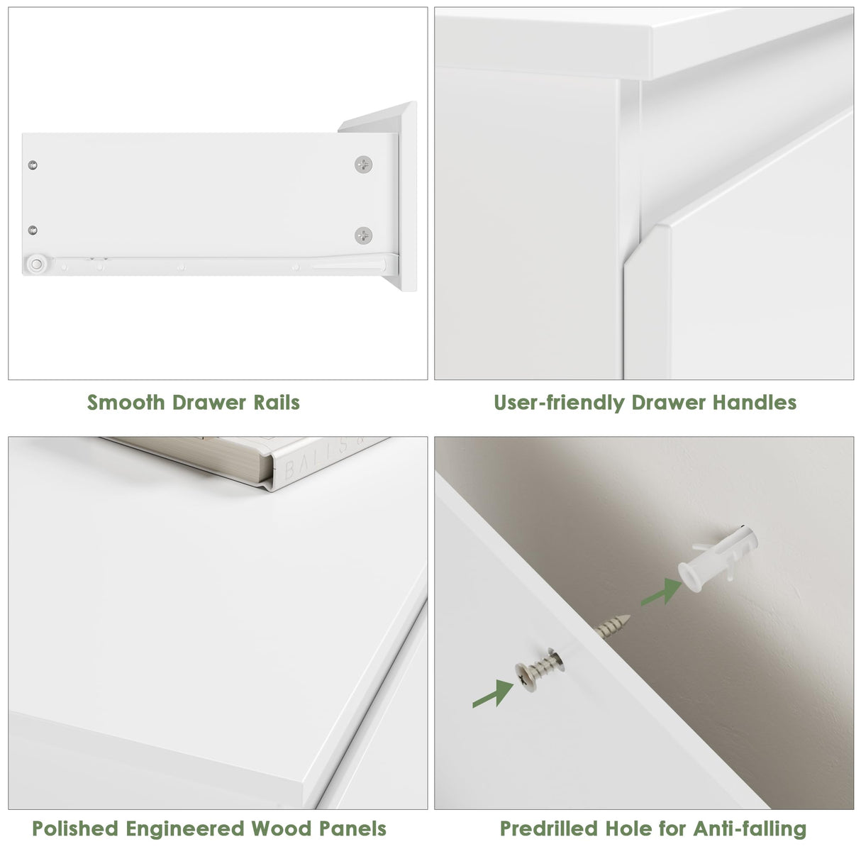 Bamjoy White Nightstand with 3 Drawers, Beside Table with Drawers for Bedroom, Small Side Table Storage Cabinet 3 Drawer Night Stand for Home Office, 18.0W x 14.0D x 24.8H Inches Bamjoy