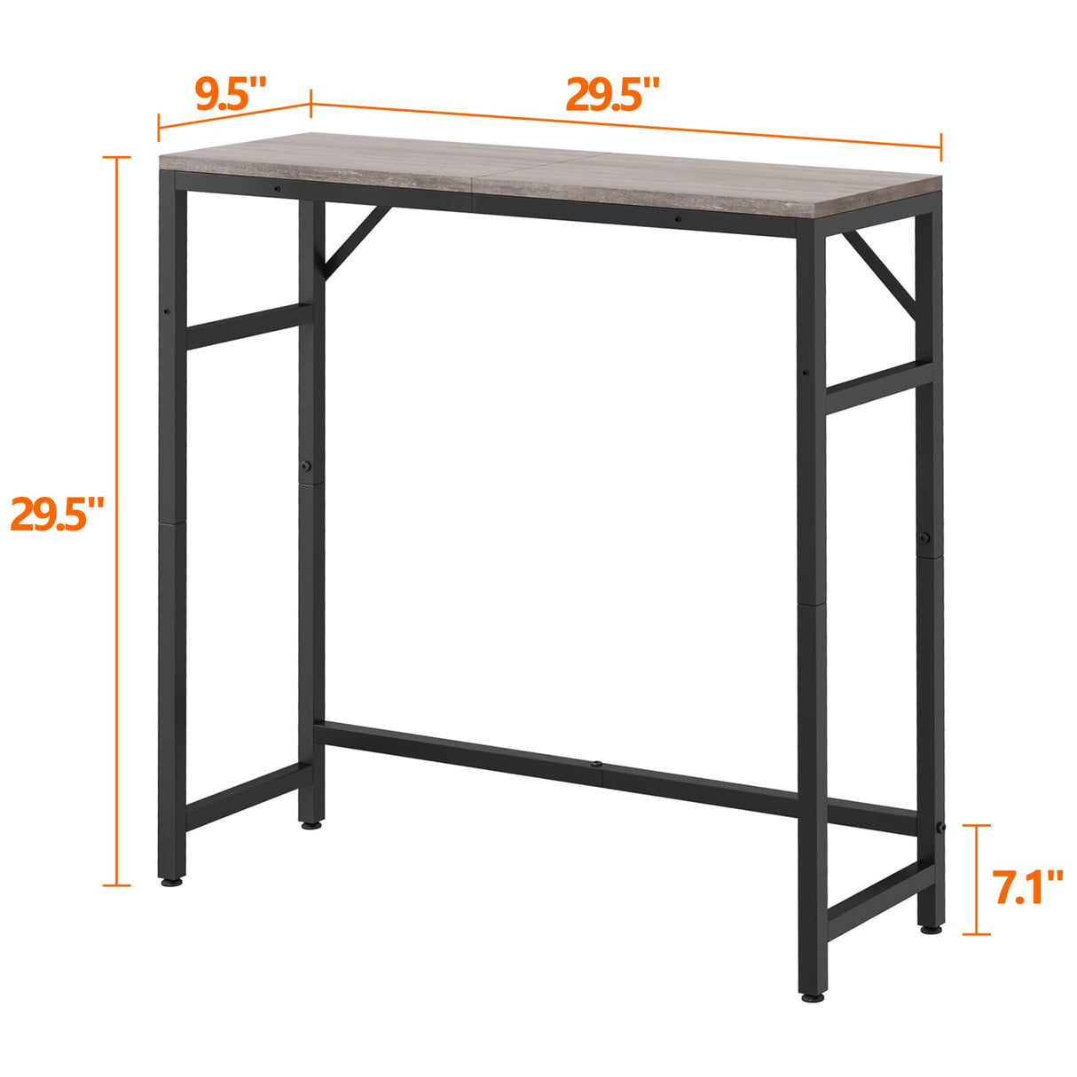 Livofloral Narrow Console Table, 29.5" Small Entryway Table, Sofa Table with 2 Support Bar, Industrial Couch Table, Thin Side Table, Display Table for Living Room, Hallway, Bedroom, Foyer, Grey Livofloral
