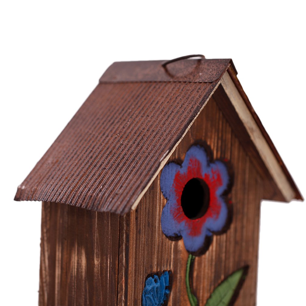 Topadorn Wooden Birdhouse Carved Floral Bird House for Outdoor Yard Garden Porch Patio Country Decor,Brown Hanging Bird House Topadorn
