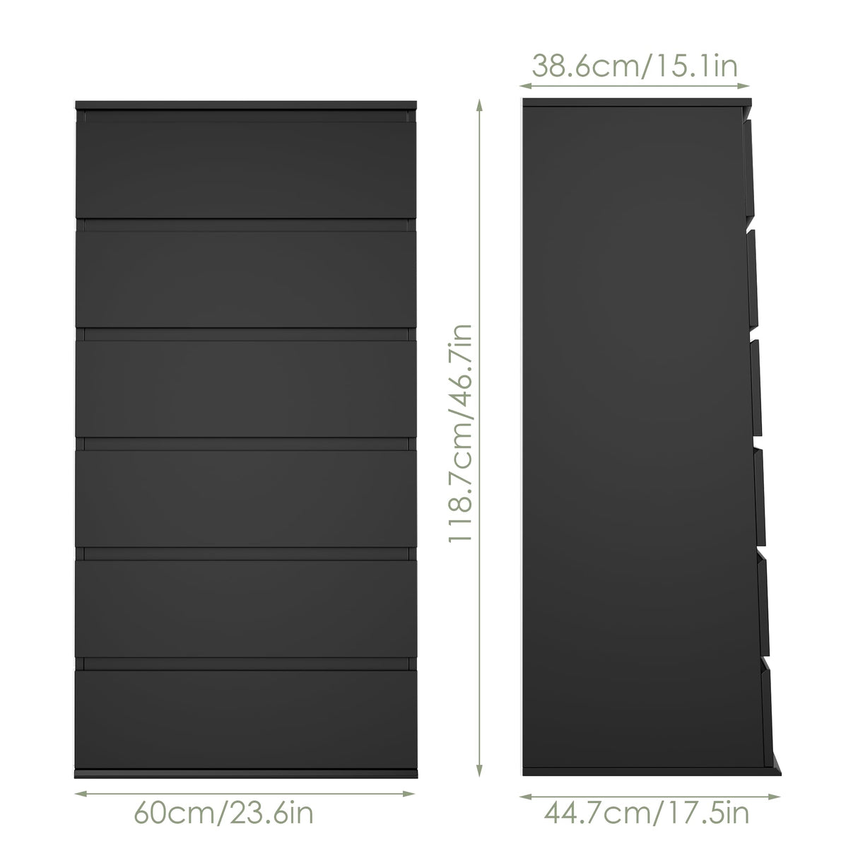 FOTOSOK Black Dresser, 6 Drawer Dresser, Modern Tall Black Storage Chest of Drawers Wood Dresser with Metal Sliding Rail, Handleless Drawer Cabinet for Home & Office FOTOSOK