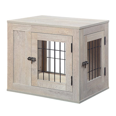 unipaws Furniture Style Dog Crate for Small Dogs, Cats, Min Pigs, Rabbit, Indoor Aesthetic Puppy Kennel, Modern Decorative Wood Wire Pet House Dog Cage, Pretty Cute End Side Table Nightstand, Grey