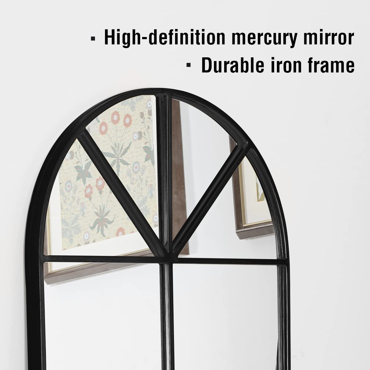 OGCAU Arched Wall Mounted Mirror, 24"x42" Farmhouse Window Mirror with Iron Frame, Wall Decor for Bedroom, Entryway, Living Room (Black) OGCAU