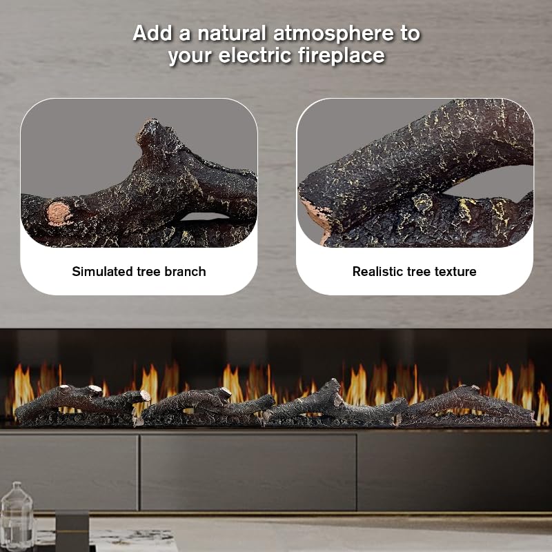 dainiqukanhai Electric Fireplace Wall Fireplace Recessed Electric Fireplace Fake Fireplace Logs Synthetic Resin Decoration Electric Transparent Logs Flame Suitable for 60" Electric Fireplaces 6Pieces dainiqukanhai